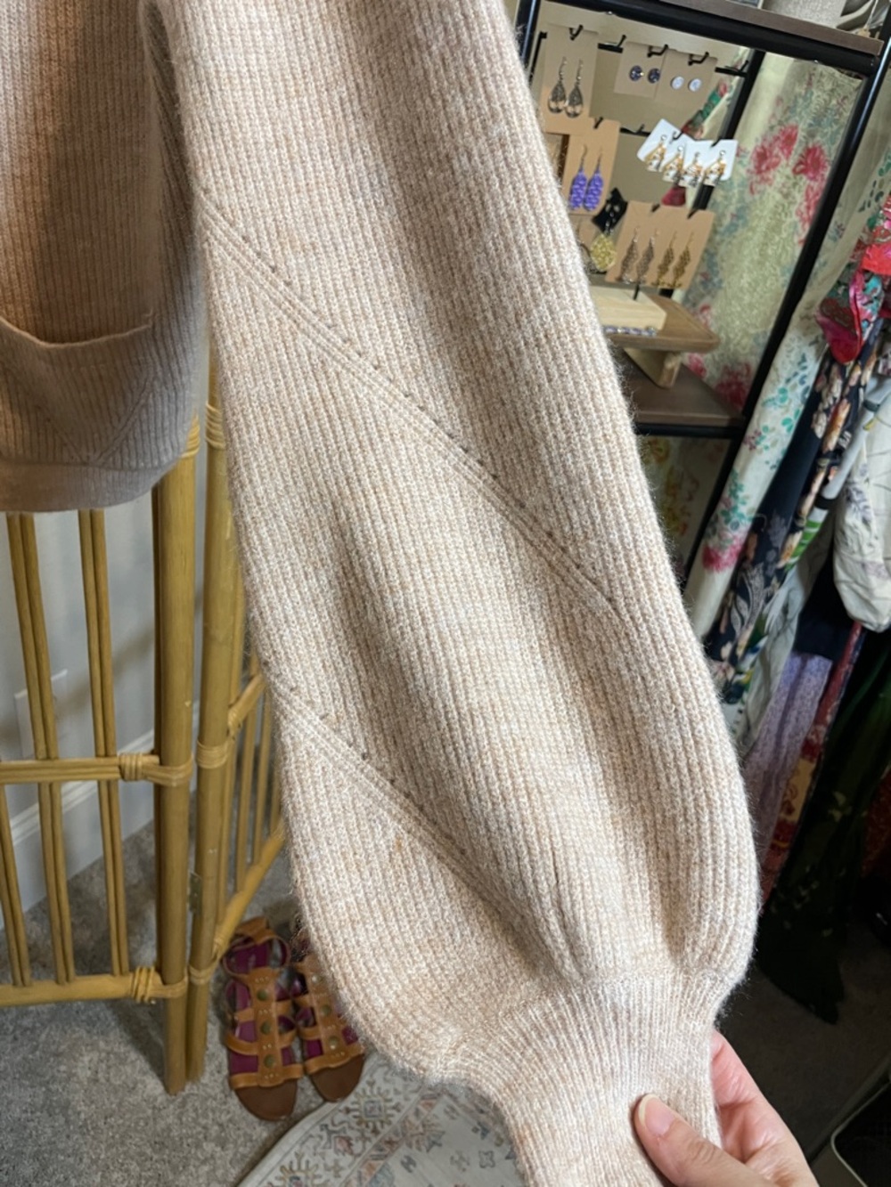 Wayf Beige V-Neck Button Front Cardigan - Picture 5 of 6